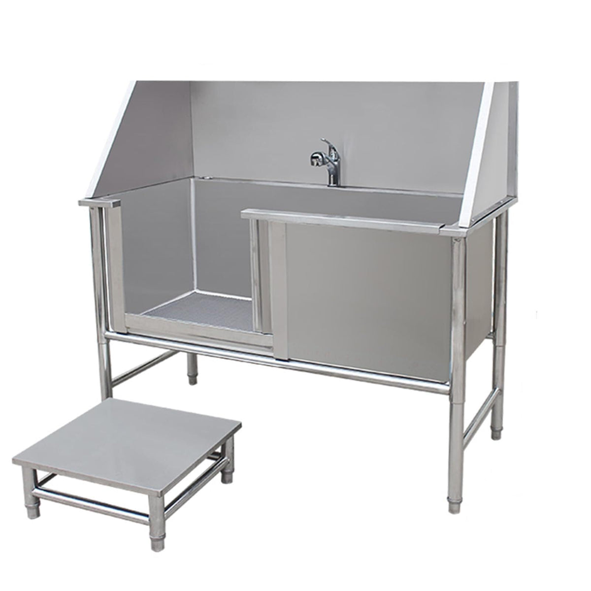 Stainless Steel Dog Washing Station Tub with Sliding Door and Telescopic Faucet U269101