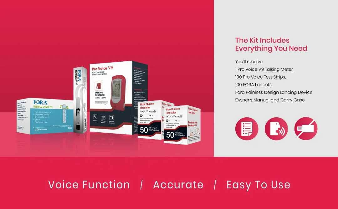 Talking Glucometer Diabetes Testing Kit with 100 Test Strips and 100 Lancets E74417