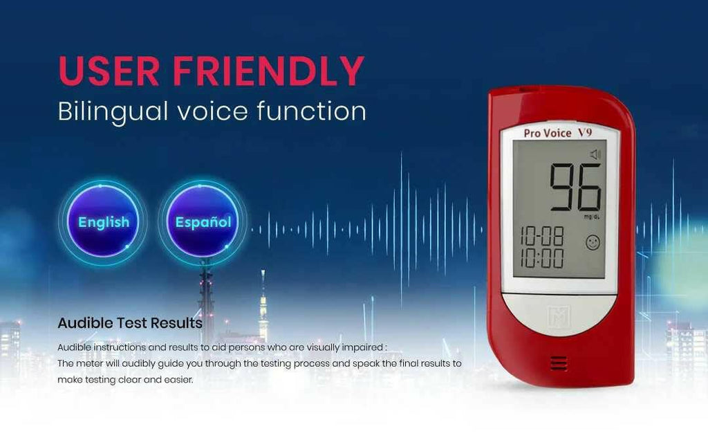 Talking Glucometer Diabetes Testing Kit with 100 Test Strips and 100 Lancets E74417