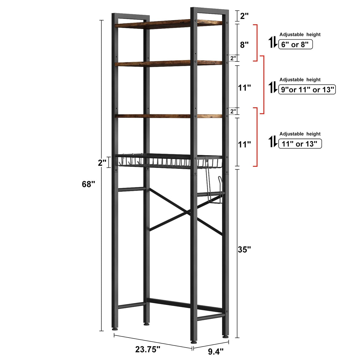 4-Tier Over-The-Toilet Storage Rack with Basket P5966