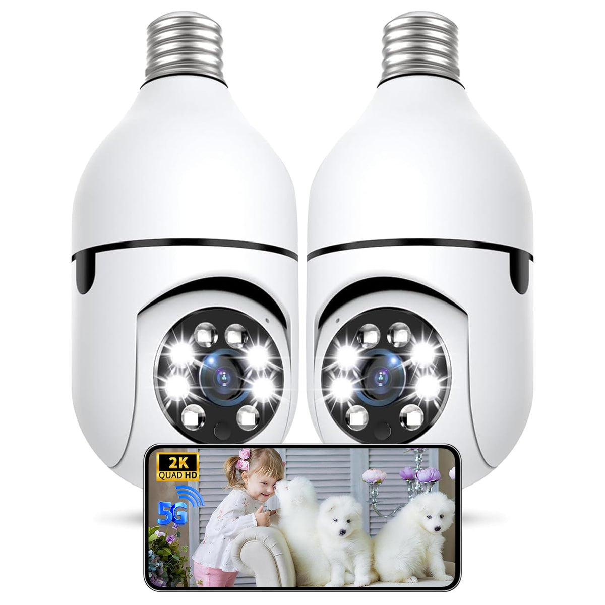 2K 5GHz & 2.4GHz WiFi Light Bulb Security Camera 360° PTZ K510