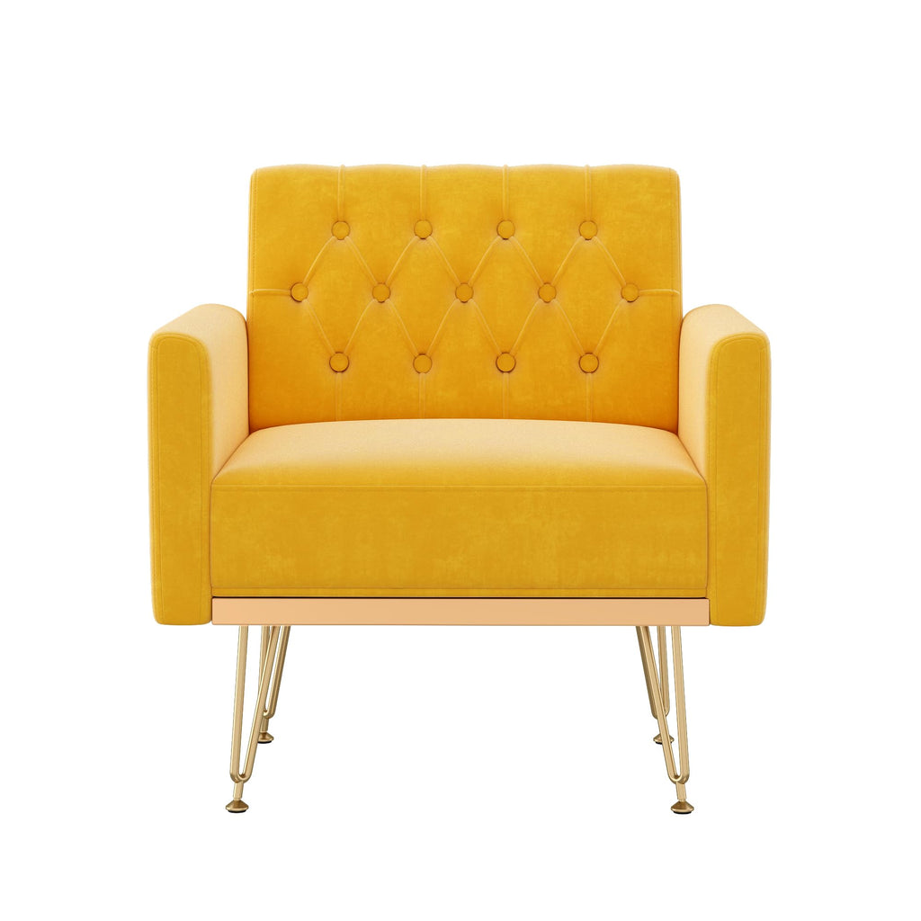 Orange-Yellow Velvet Single Sofa Chair with Gold Metal Legs V1500
