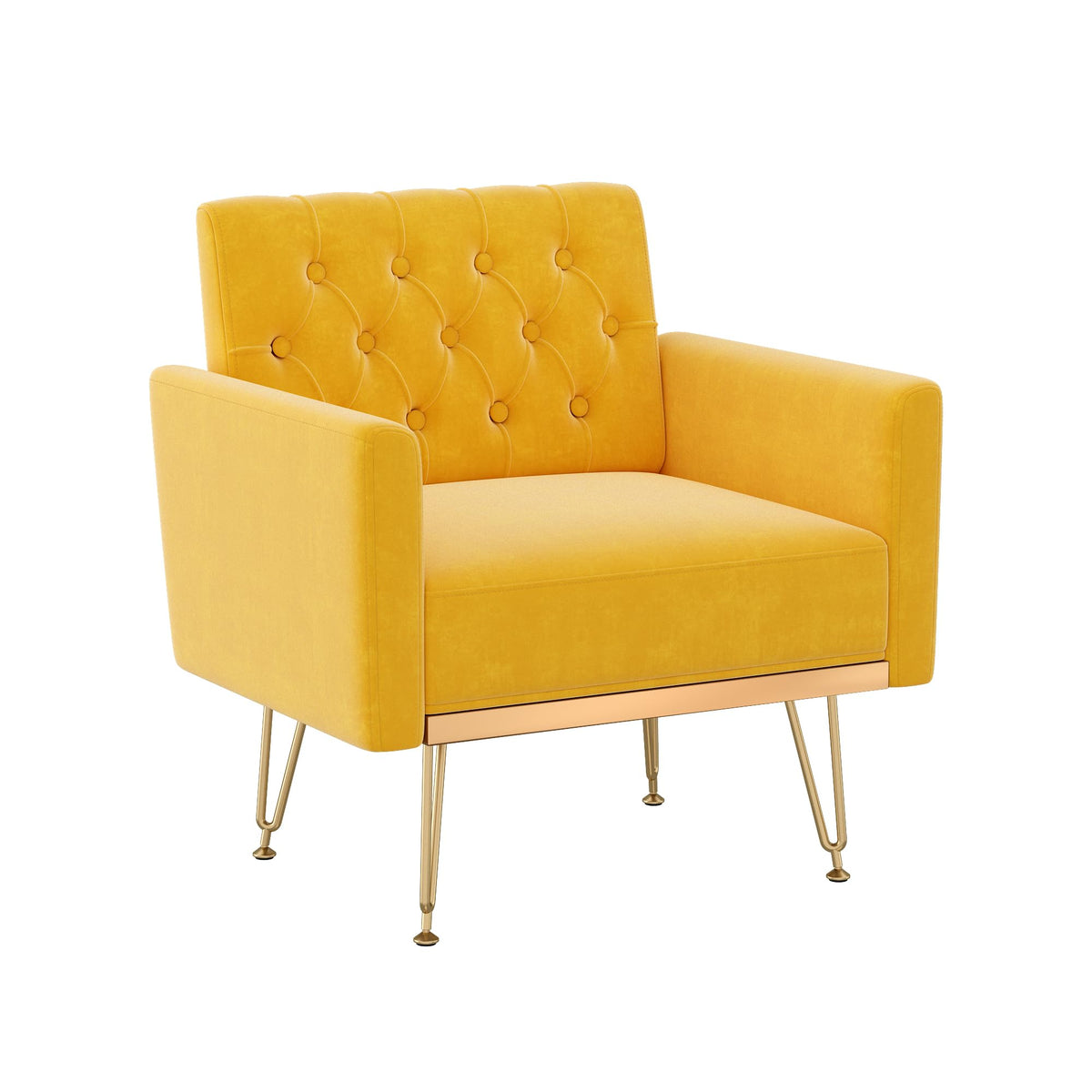 Orange-Yellow Velvet Single Sofa Chair with Gold Metal Legs V1500