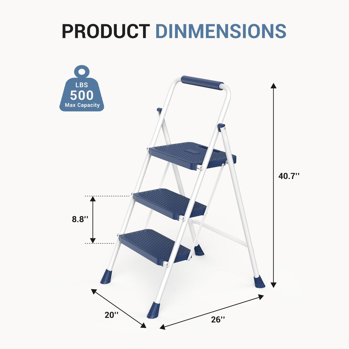 3 Step Anti-Slip Handrail 500lbs Step Ladder Z648