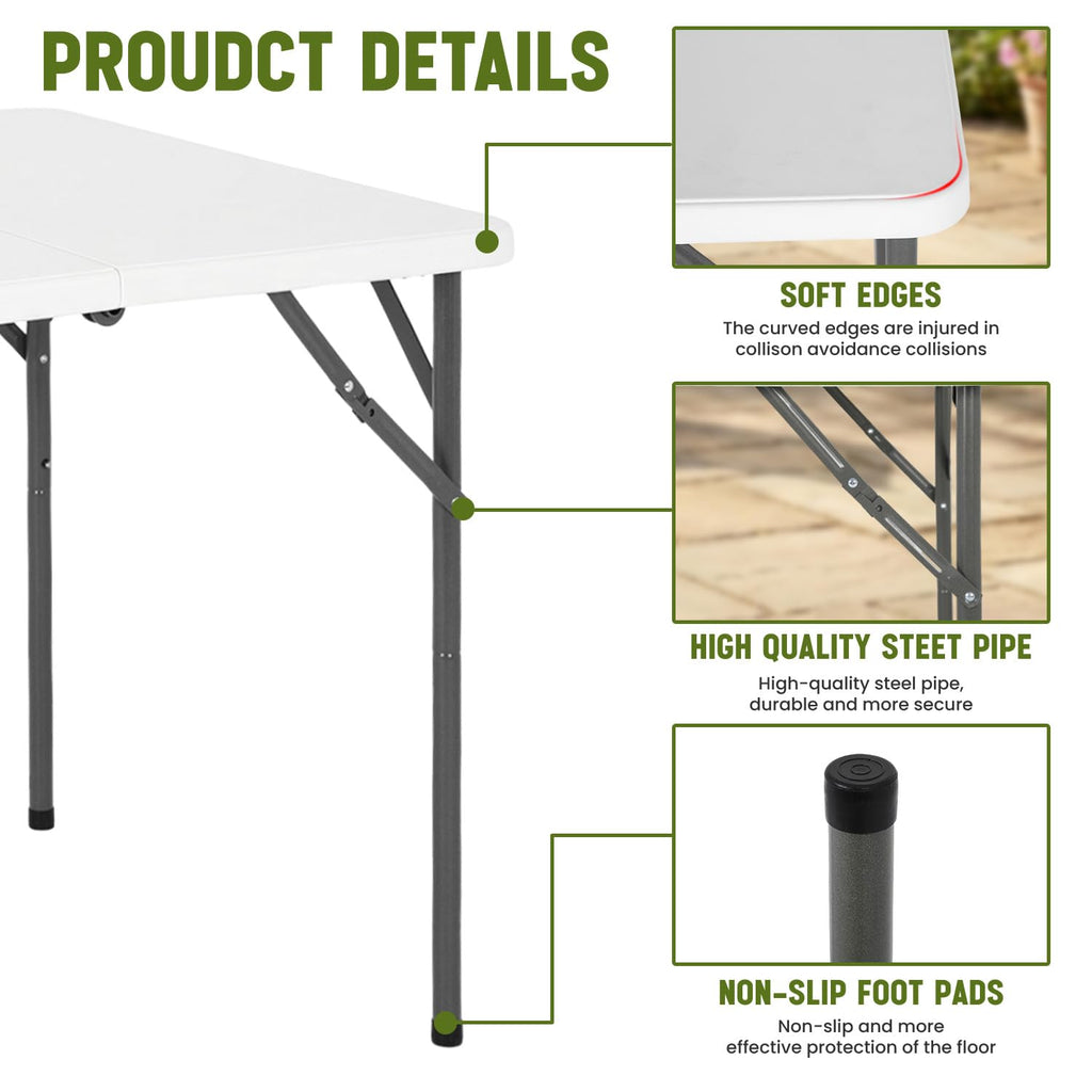 White Plastic Folding Card Table with Carrying Handle P139076