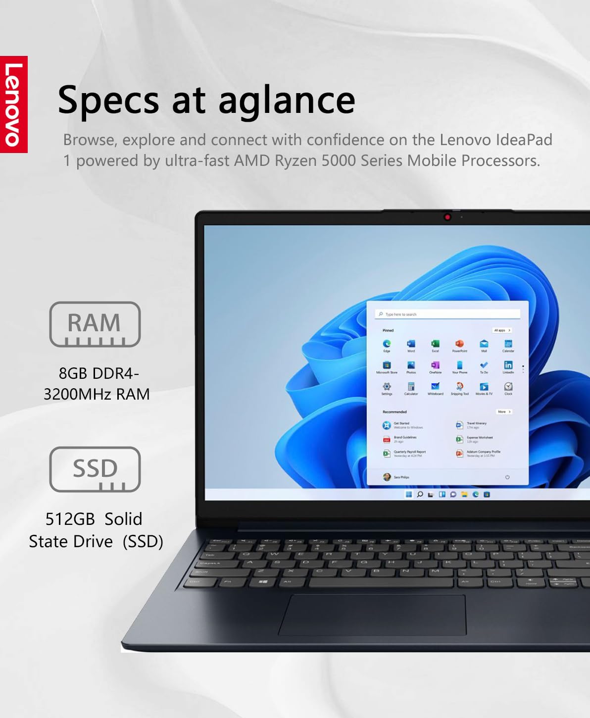 15.6" FHD Touch Laptop Ryzen 5 8GB RAM 512GB Storage Abyss Blue W153894