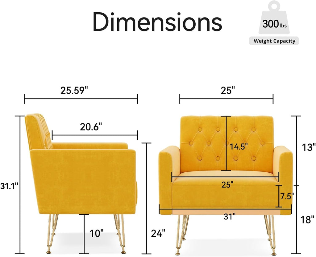 Orange-Yellow Velvet Single Sofa Chair with Gold Metal Legs V1500