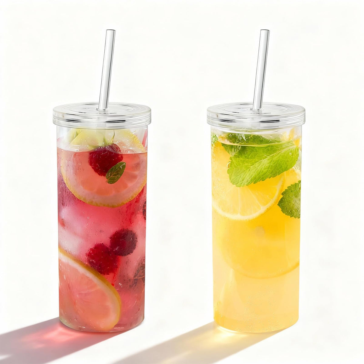 20oz Drinking Jars with Lids and Straws 2 Pack Clear Reusable T843321