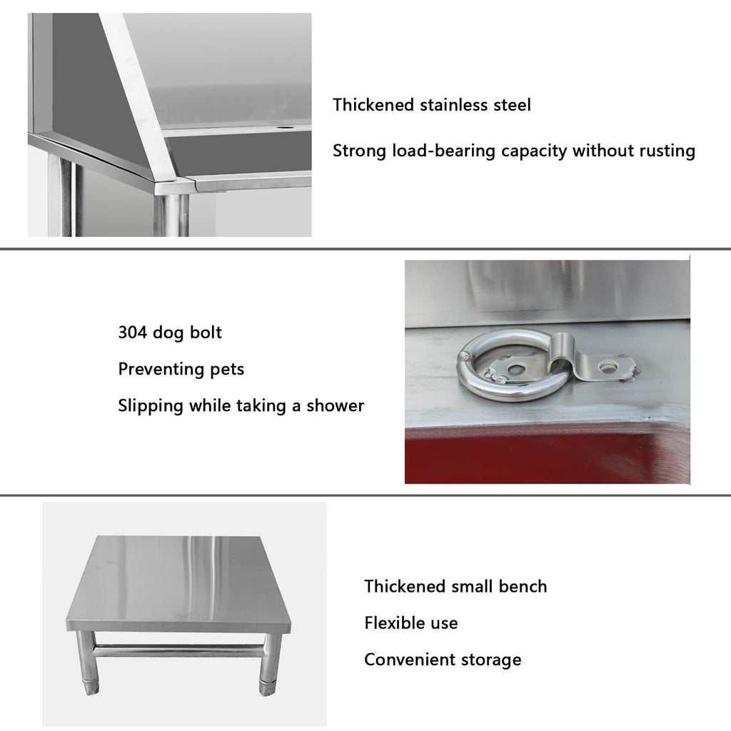 Stainless Steel Dog Washing Station Tub with Sliding Door and Telescopic Faucet U269101
