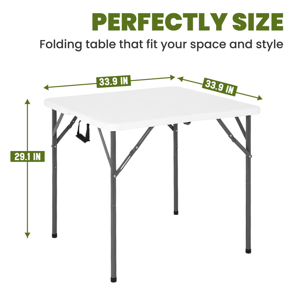 White Plastic Folding Card Table with Carrying Handle P139076