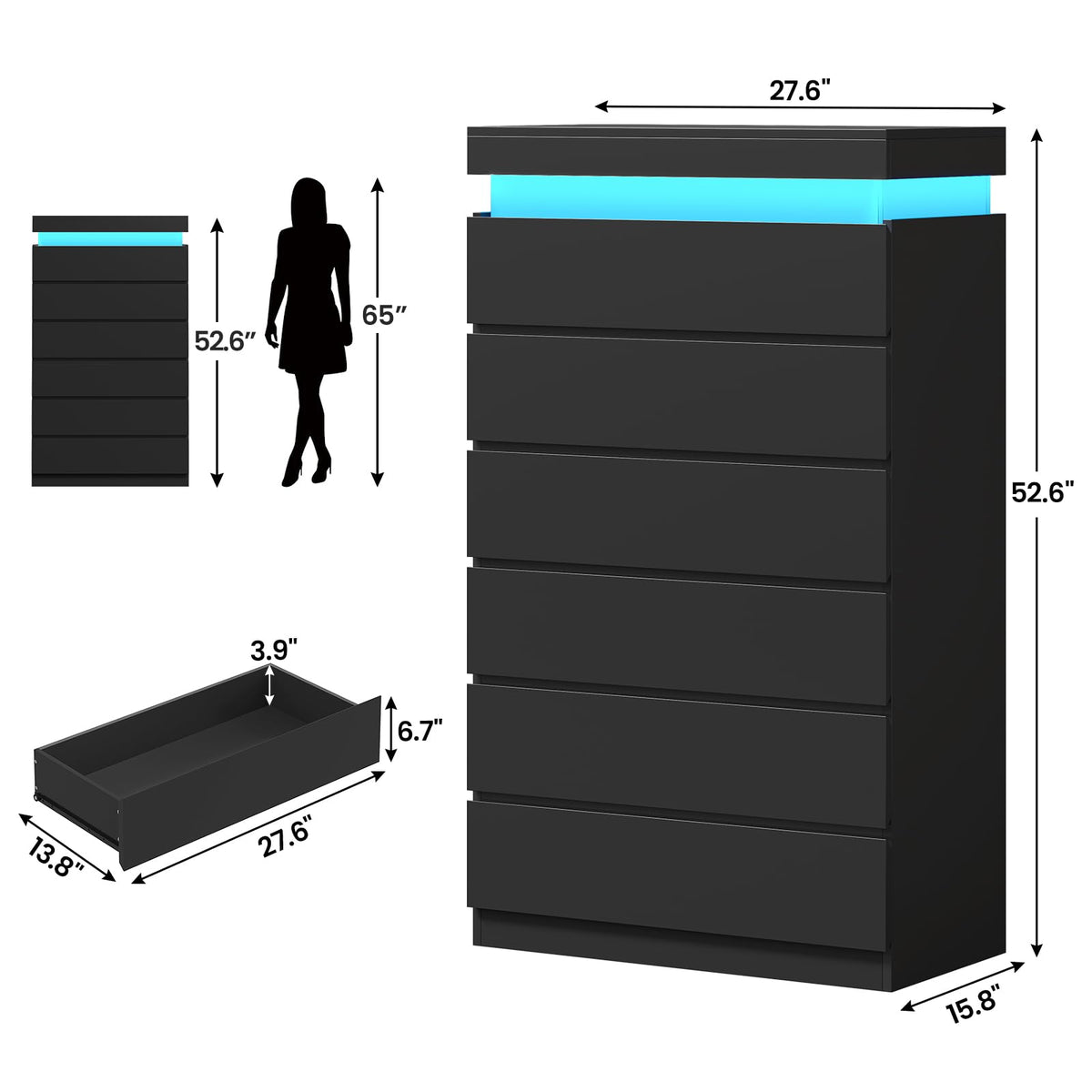 Black 6 Drawer Dresser W464