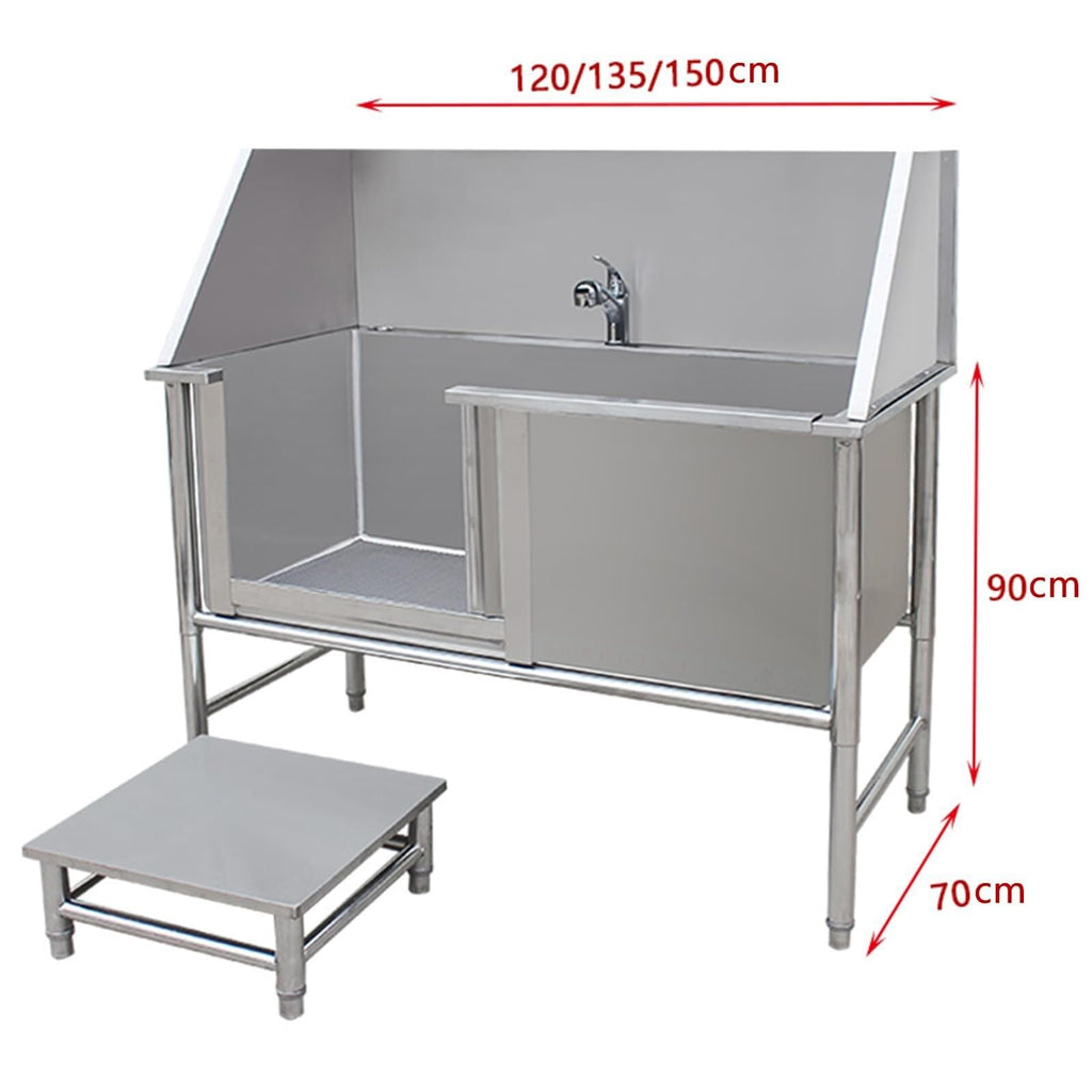 Stainless Steel Dog Washing Station Tub with Sliding Door and Telescopic Faucet U269101