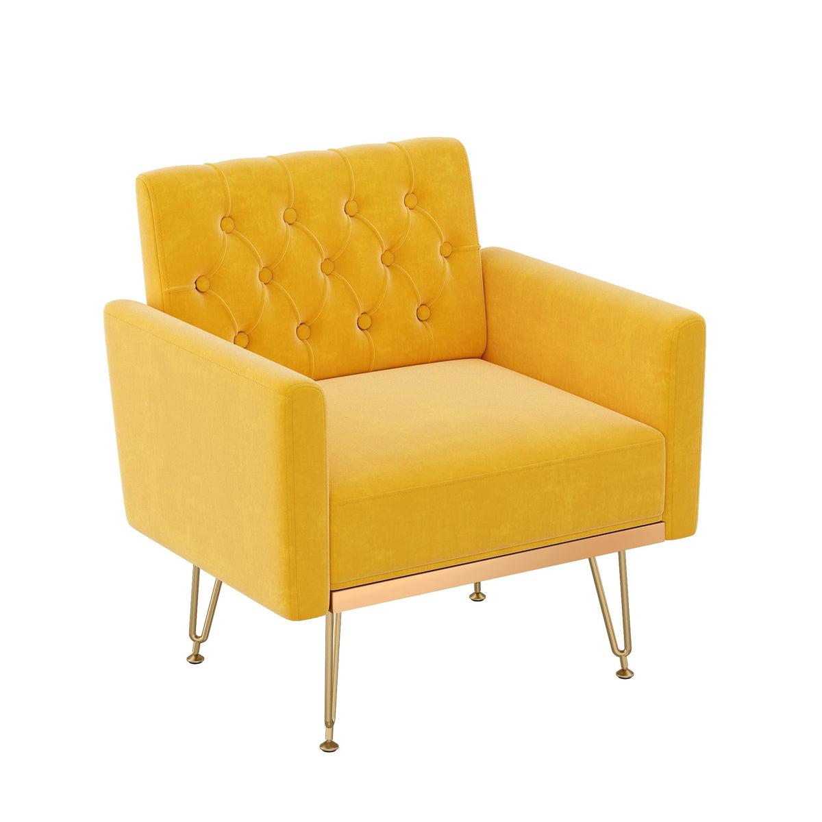 Orange-Yellow Velvet Single Sofa Chair with Gold Metal Legs V1500