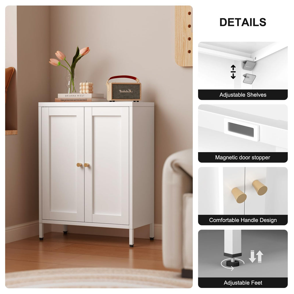White Metal Bathroom Floor Storage Cabinet with 2 Doors K754