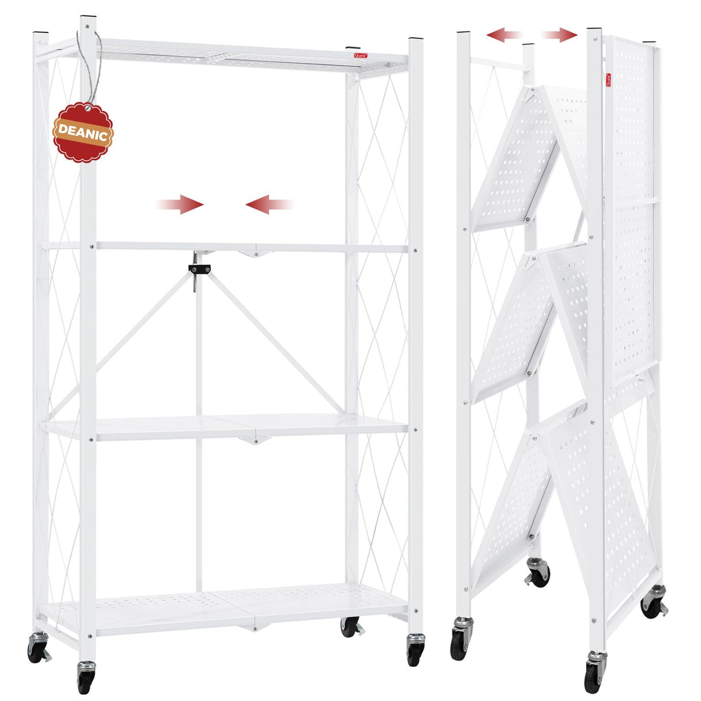 4 Tier White Metal Storage Shelves with Wheels V156781