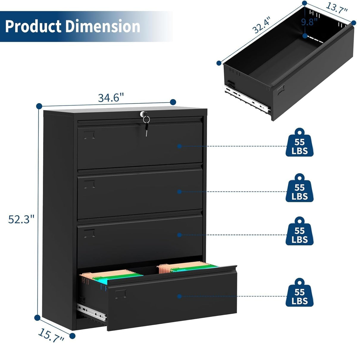 4 Drawer Metal File Cabinet with Lock J7247
