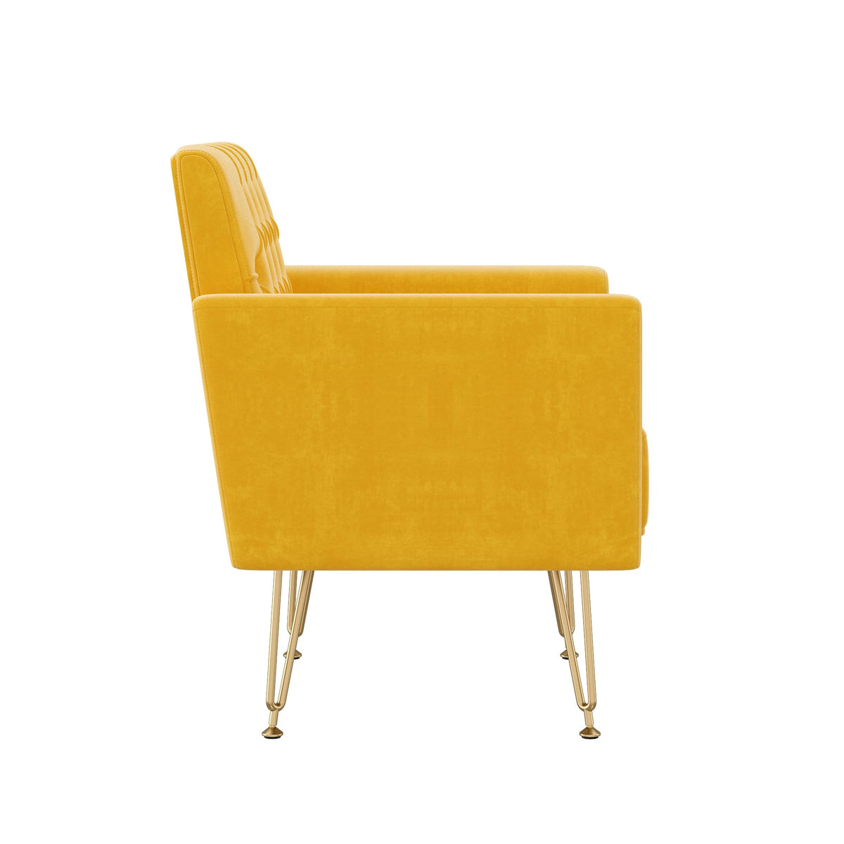 Orange-Yellow Velvet Single Sofa Chair with Gold Metal Legs V1500