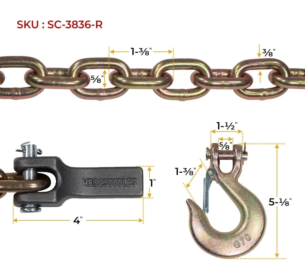 4 Pack 36 inch Grade 70 Trailer Safety Chain with Clevis Snap Hook K434