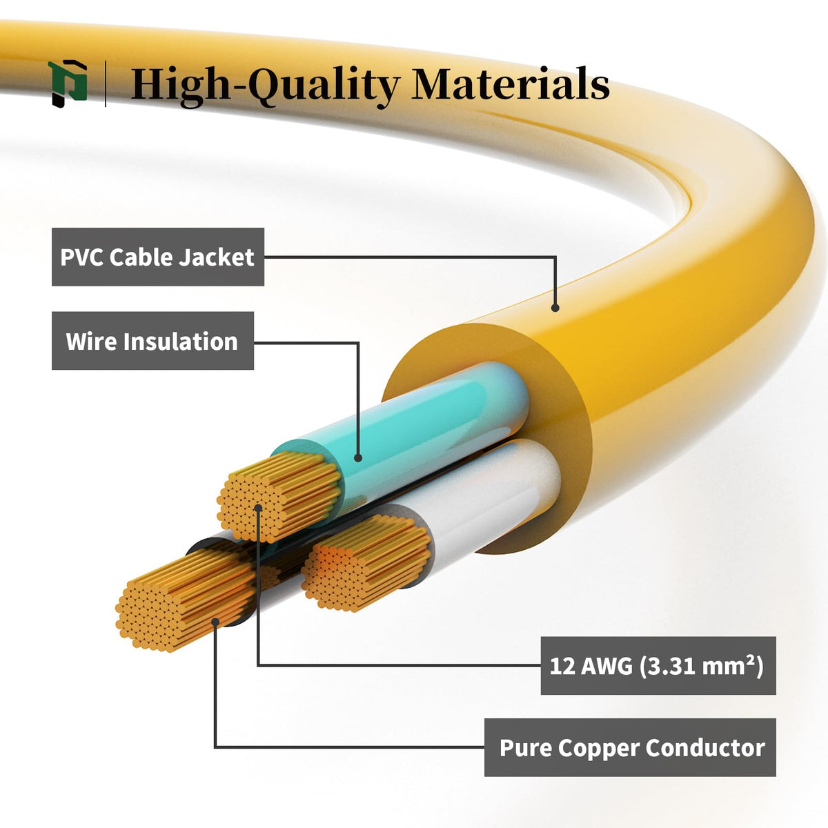 12 Gauge 100 Ft Heavy Duty Outdoor Extension Cord Waterproof Lighted End SJTW 3 Prong Grounded Plug 15A 1875W Yellow X30829
