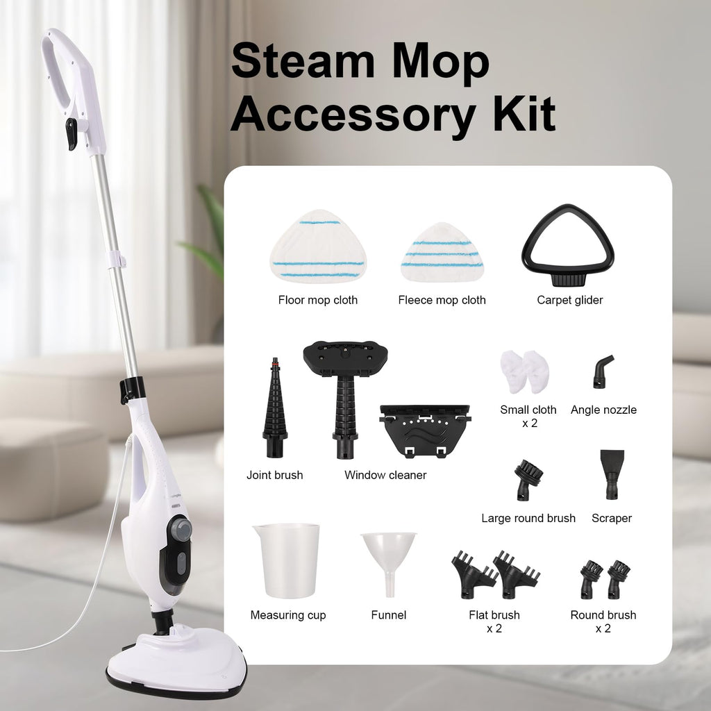 1550W 11-in-1 Steam Mop with 21.3FT Cord, White Q395007