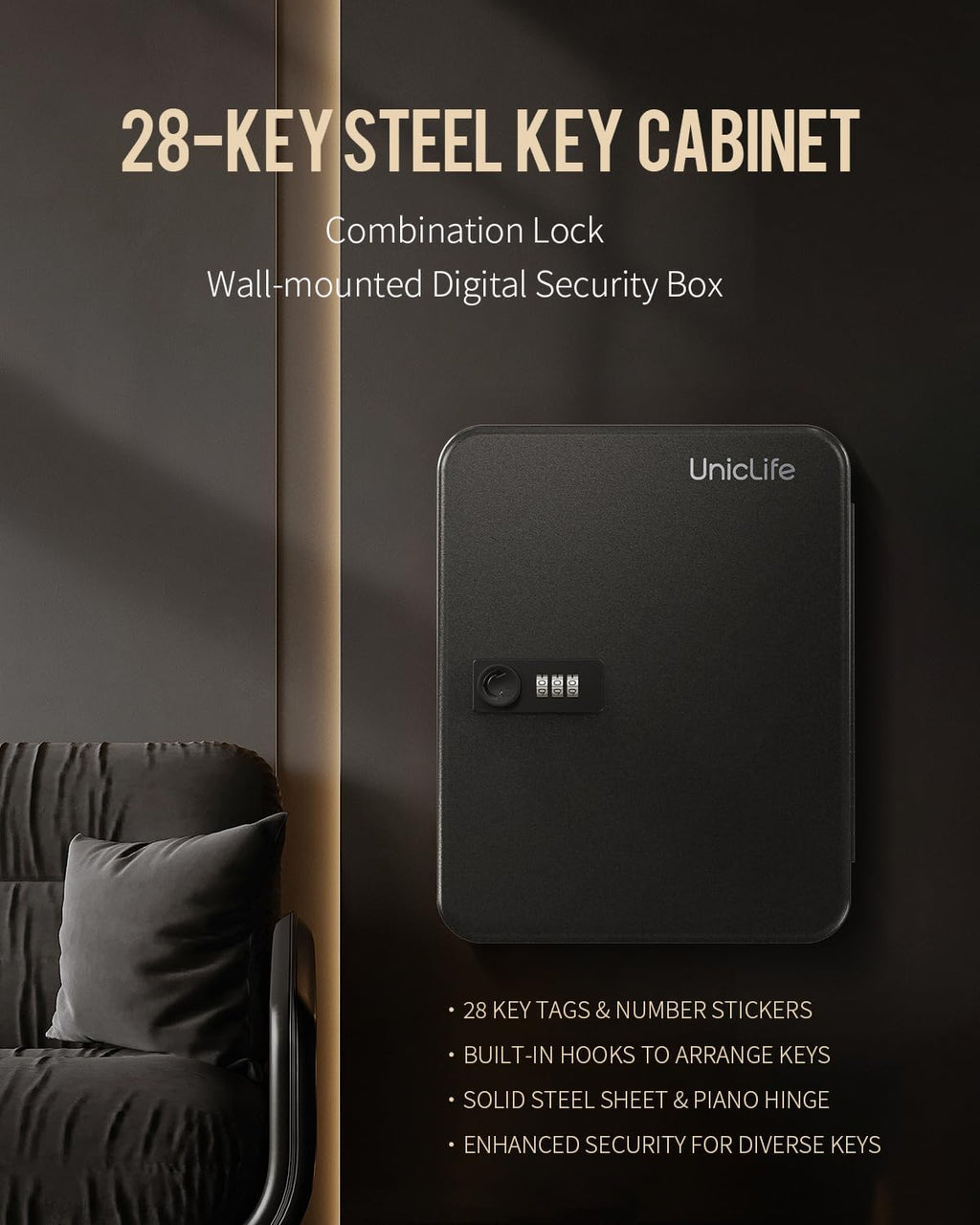 Black Steel Key Cabinet with Combination Lock H247746