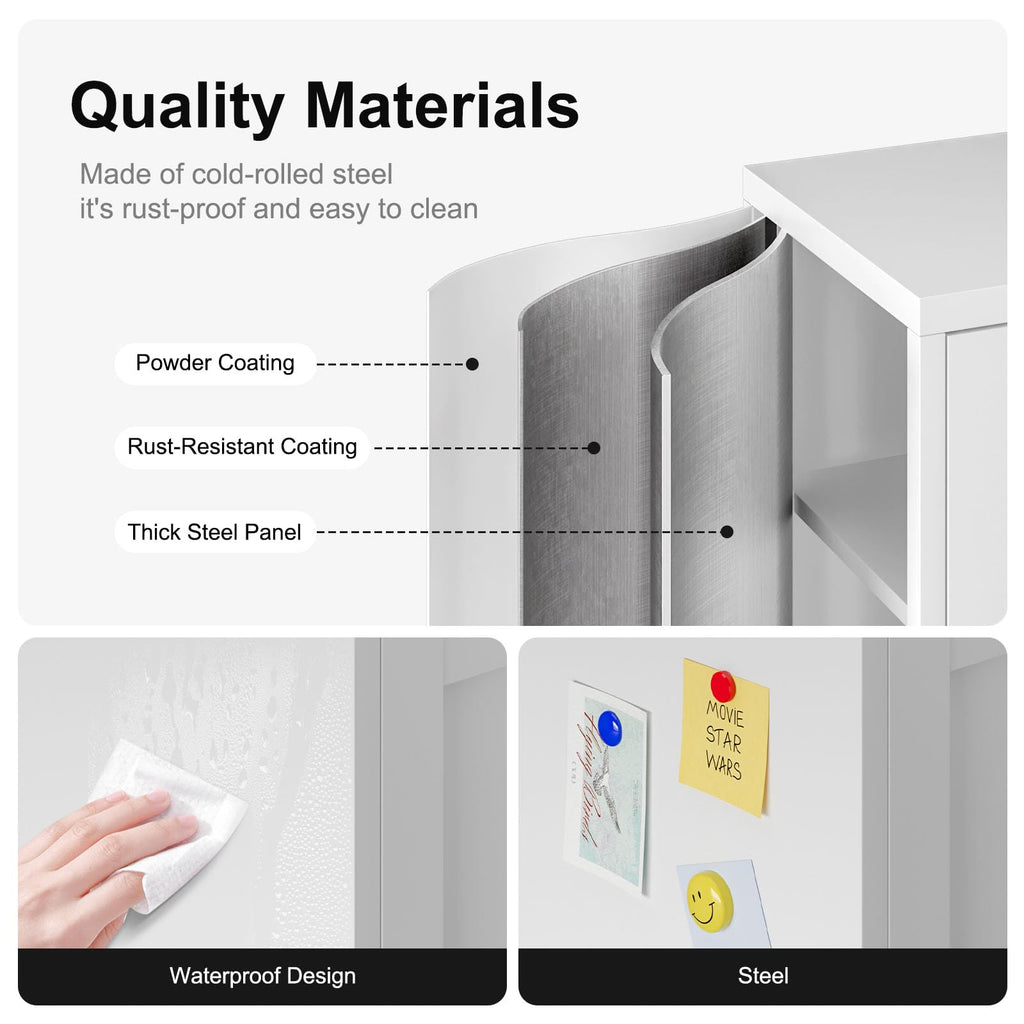 White Metal Bathroom Floor Storage Cabinet with 2 Doors K754