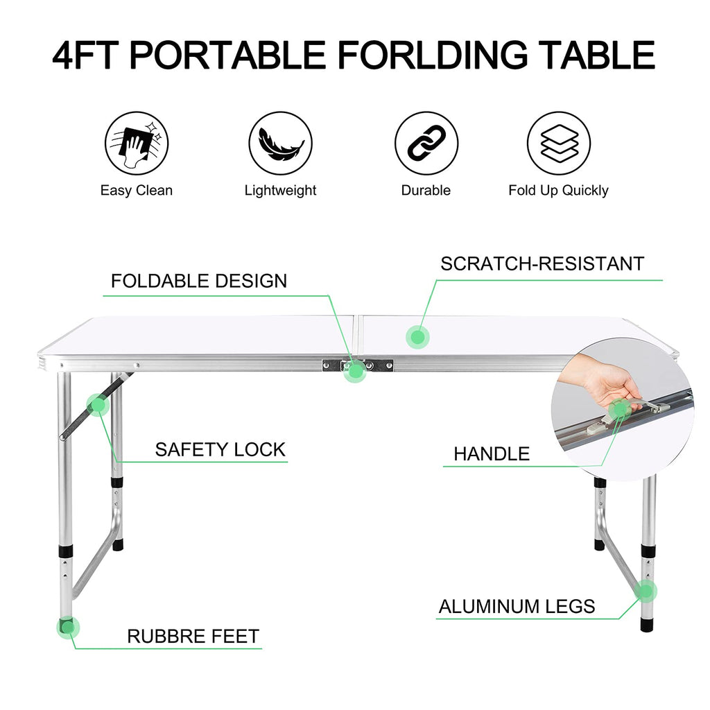 4 FT Aluminum Height Adjustable Folding Camping Table F904983