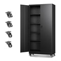 Metal Garage Storage Cabinets with Wheels, Locking Door and Adjustable Shelves (Black, 74.41" H) H75547
