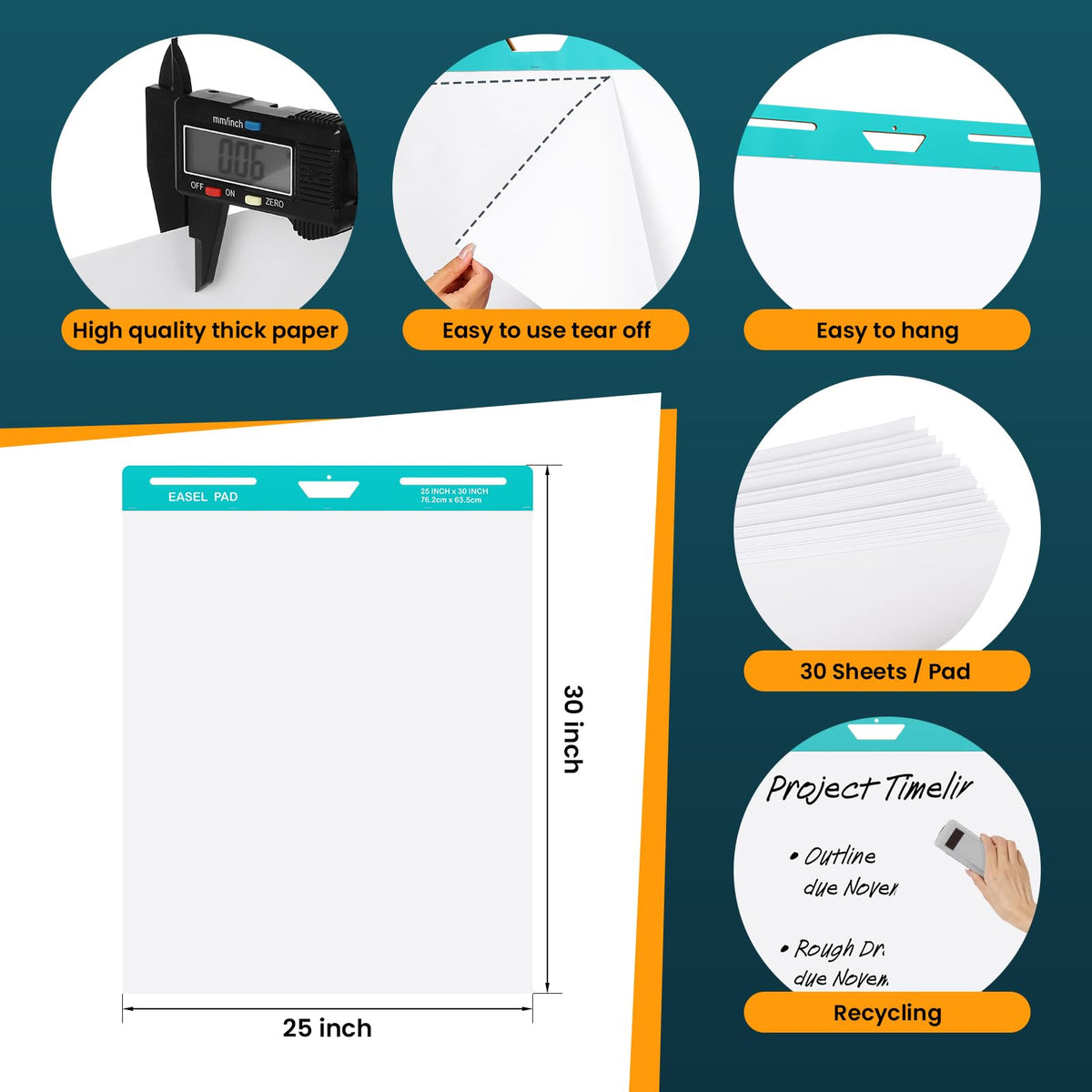 25x30 Inch Self-Adhesive Flip Chart Paper 10 Pack H169