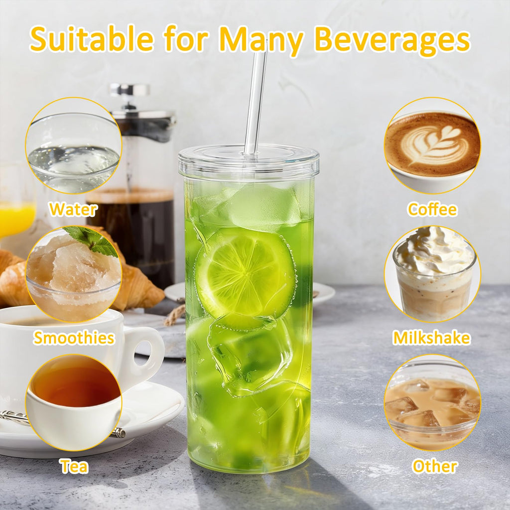 20oz Drinking Jars with Lids and Straws 2 Pack Clear Reusable T843321