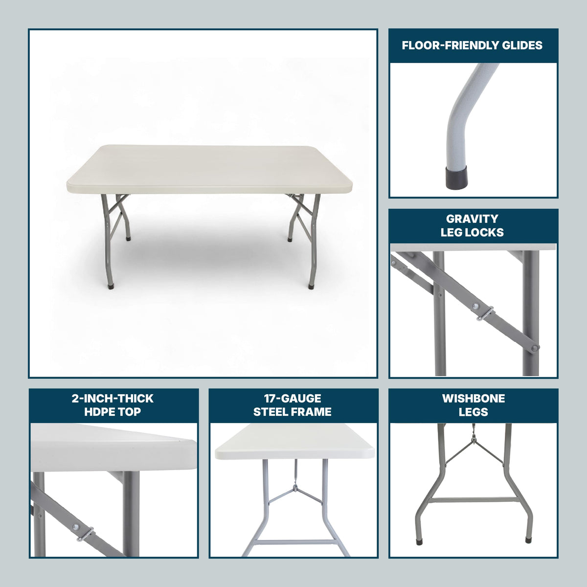 Rectangular Heavy-Duty Folding Table with Steel Frame N703082