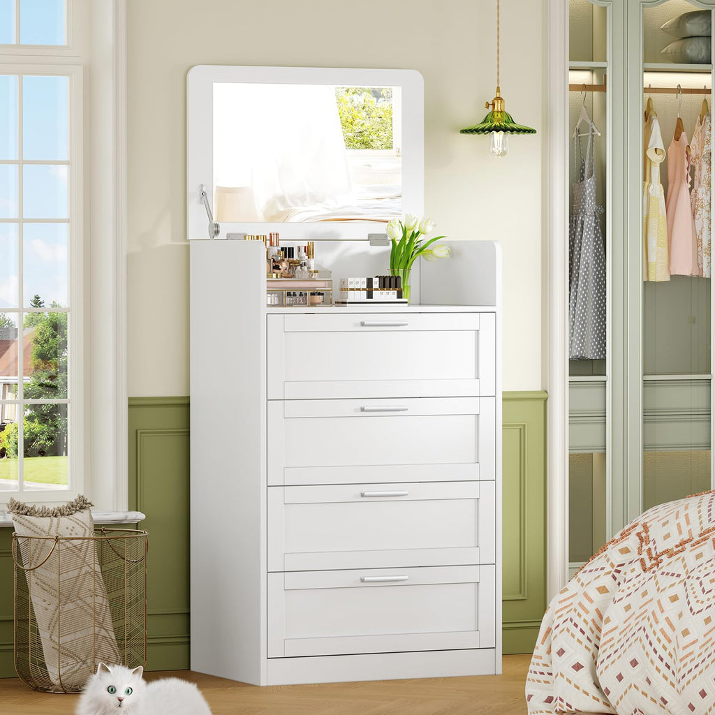 White 4 Drawer Dresser with Mirror B5658