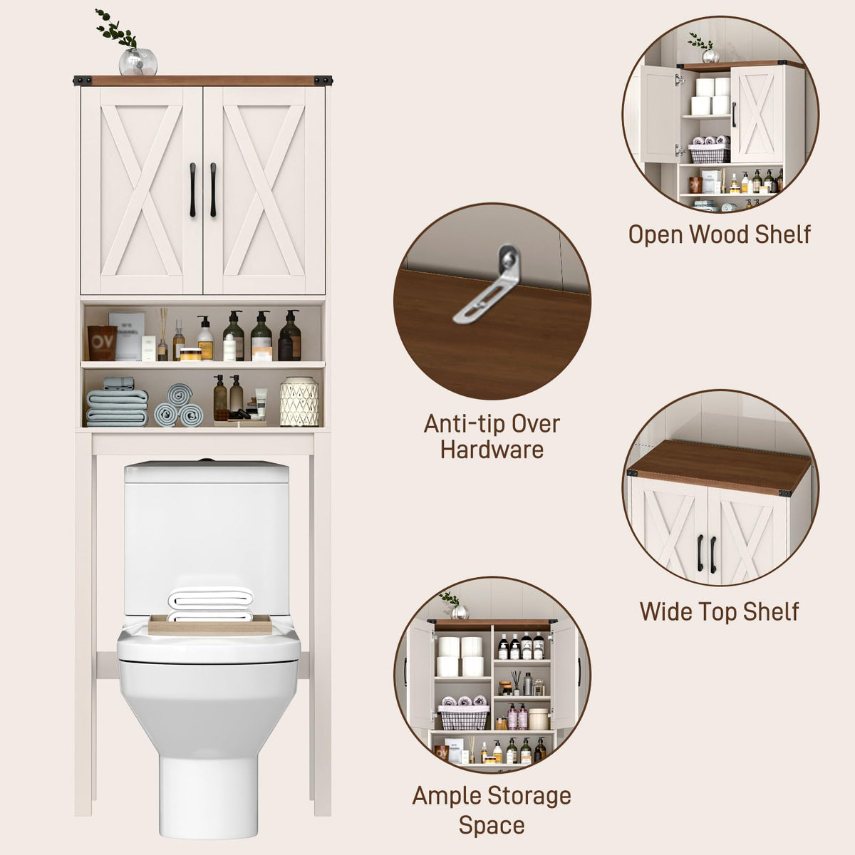 Over The Toilet Storage Cabinet with Adjustable Shelf, White C9887