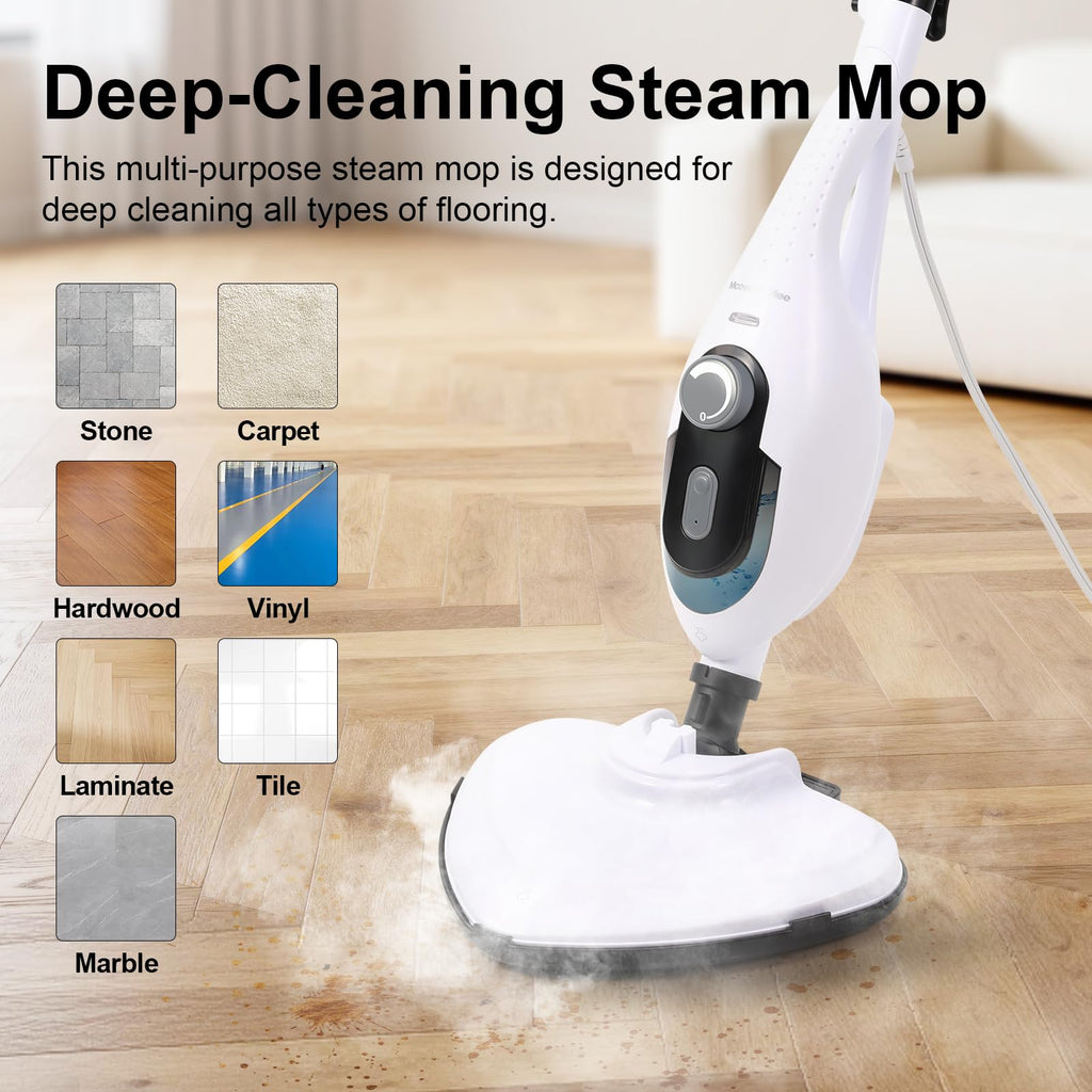 1550W 11-in-1 Steam Mop with 21.3FT Cord, White Q395007