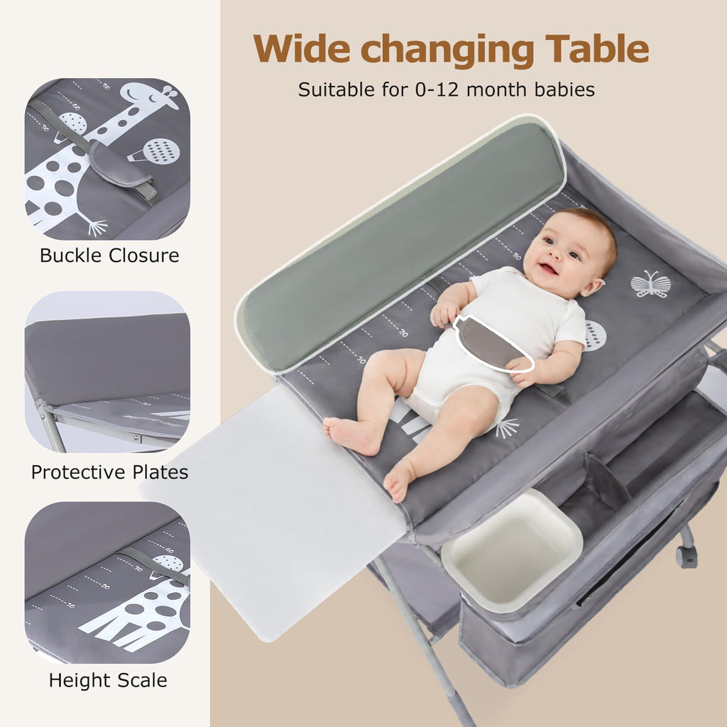 Baby Changing Table with Wheels, Portable Adjustable Folding Diaper Station with Storage E990438