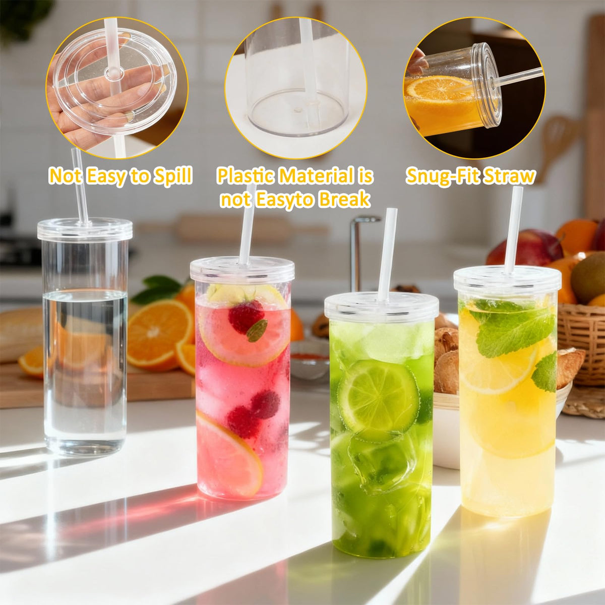 20oz Drinking Jars with Lids and Straws 2 Pack Clear Reusable T843321