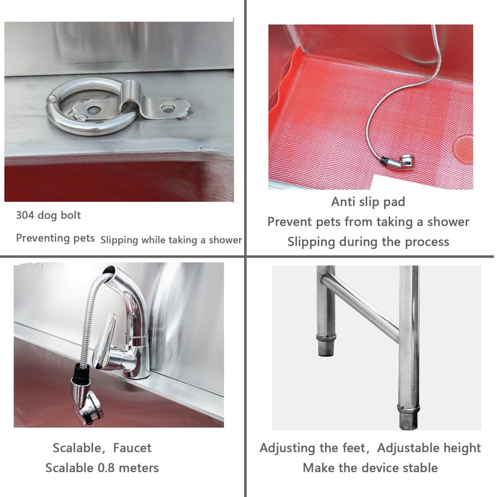 Stainless Steel Dog Washing Station Tub with Sliding Door and Telescopic Faucet U269101