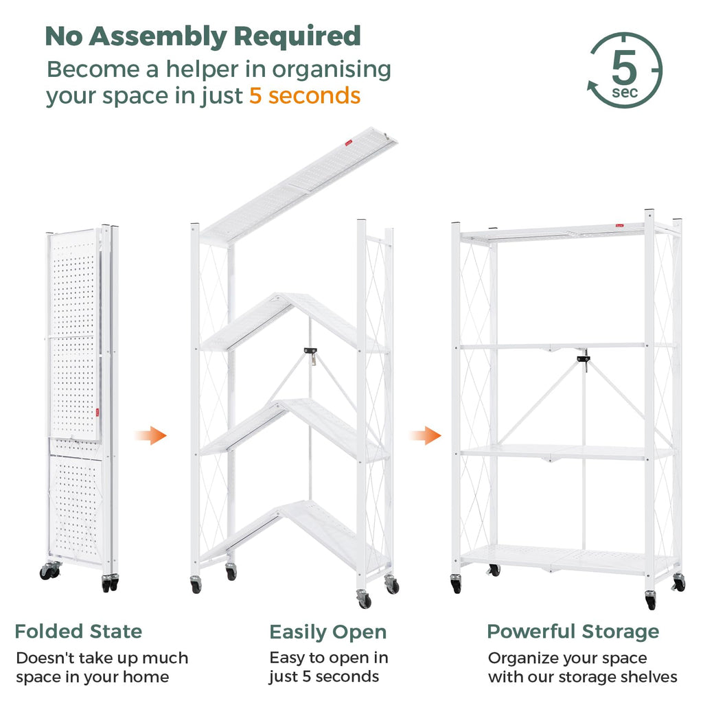 4 Tier White Metal Storage Shelves with Wheels V156781