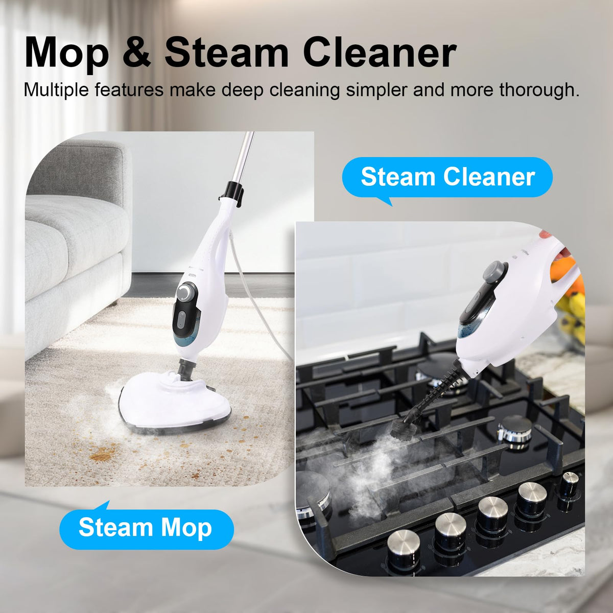 1550W 11-in-1 Steam Mop with 21.3FT Cord, White Q395007