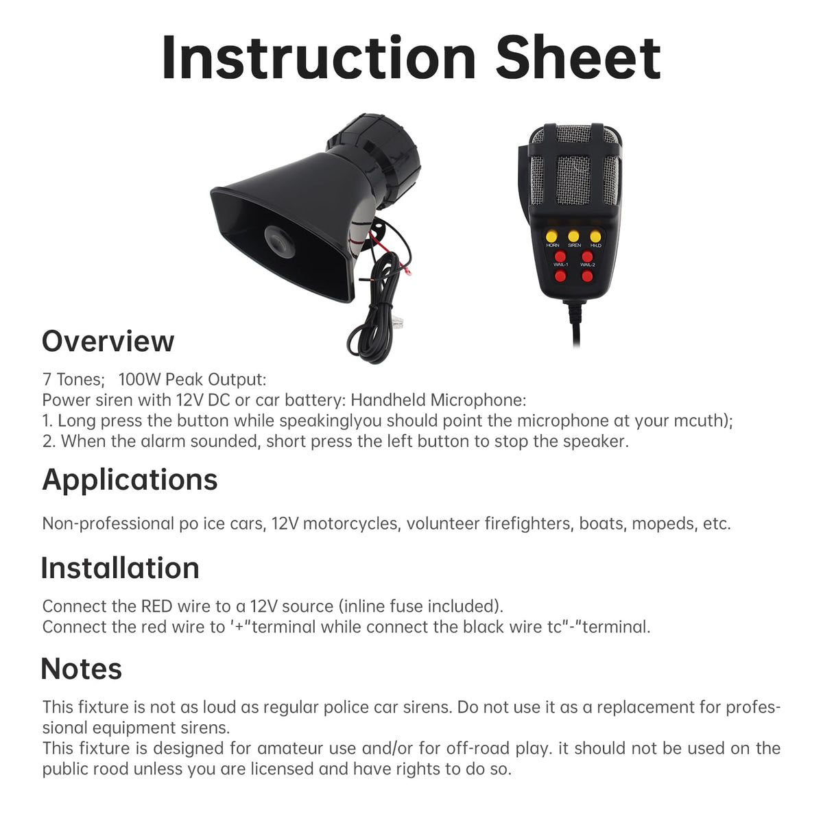 Car Siren Vehicle Horn with Mic PA Speaker System DC 12V Y961320