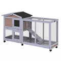 Wooden Rabbit Hutch with Casters and Tray M4832