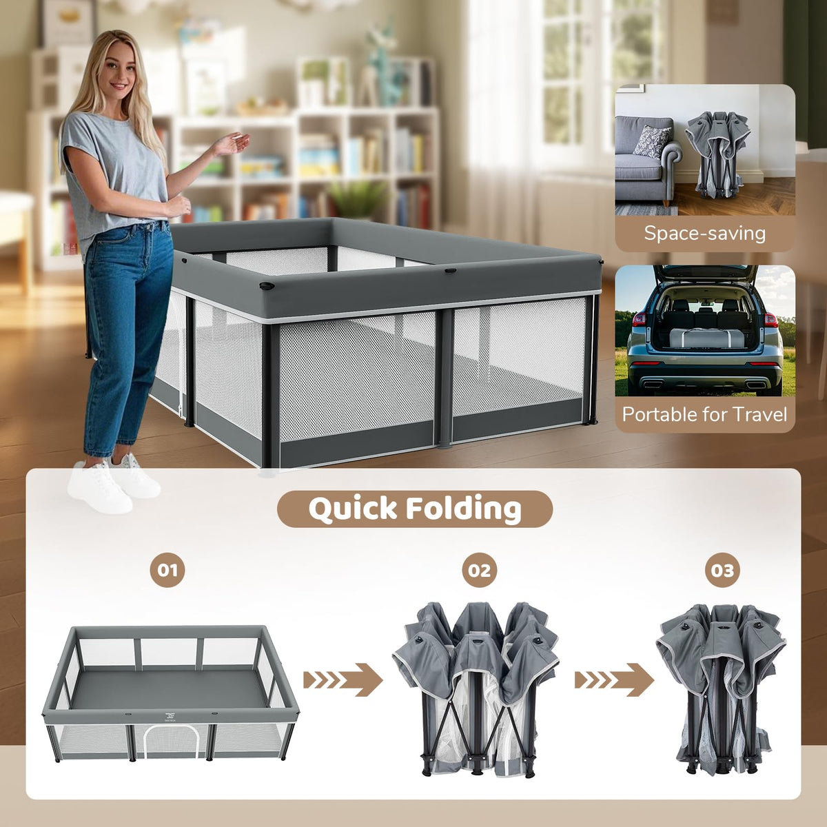Foldable Baby Playpen with Mat I17560