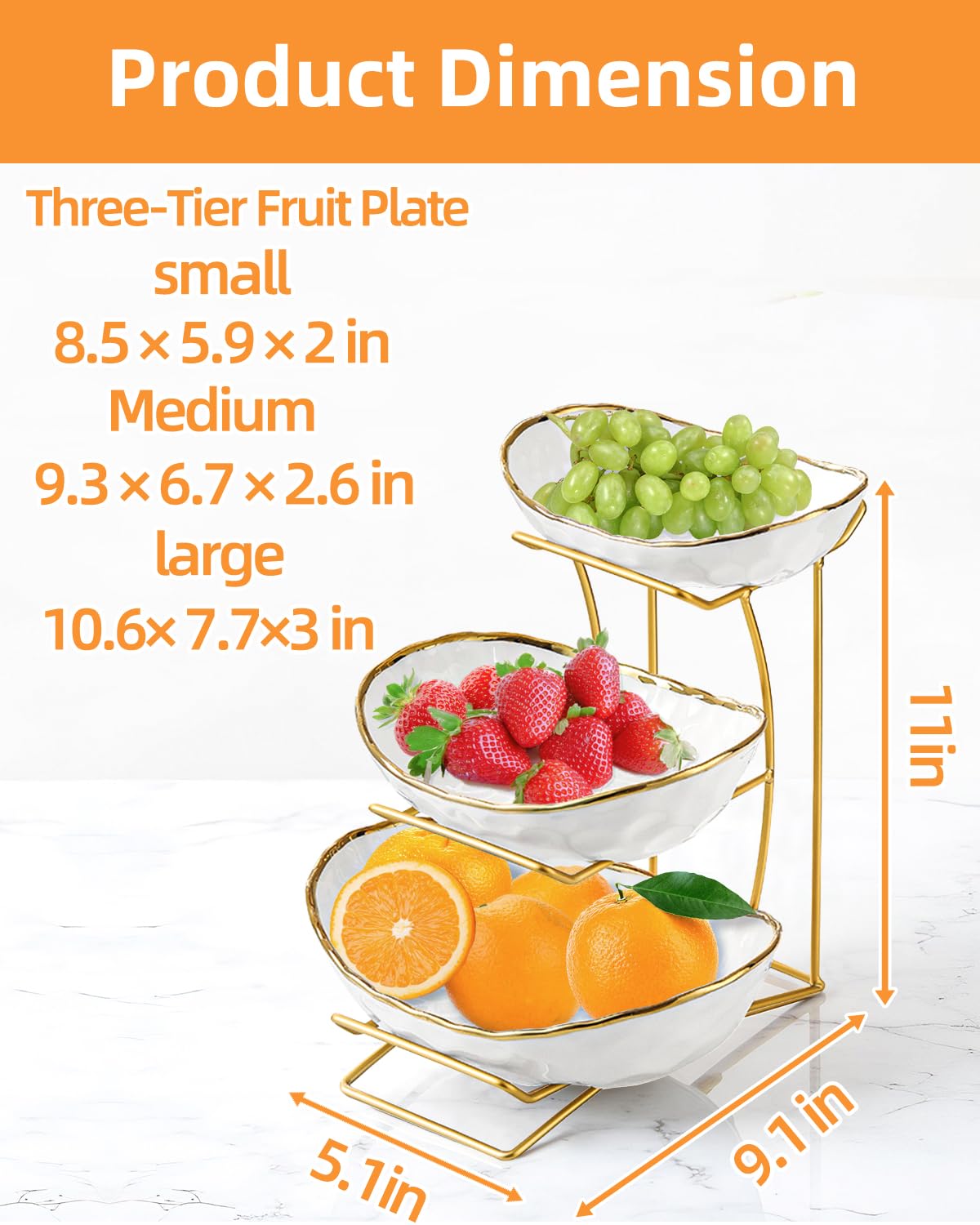 3-Tier Ceramic Fruit Bowl with Metal Stand Z234