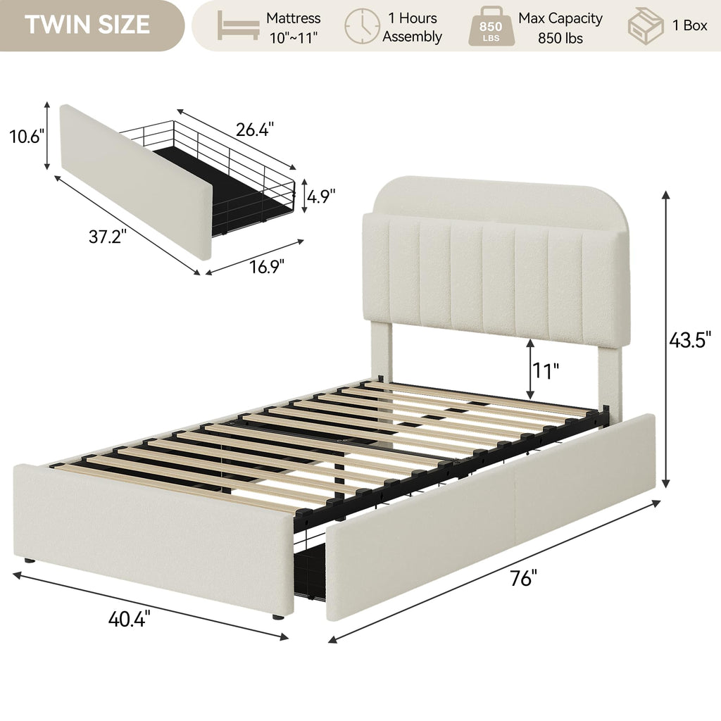 Twin Platform Bed with Storage Headboard & Drawers I539