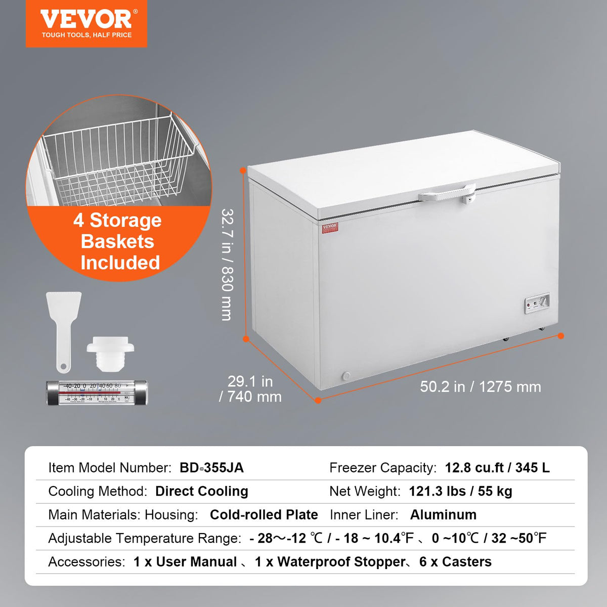 12.8 Cu.ft Chest Freezer with 4 Removable Baskets J69031