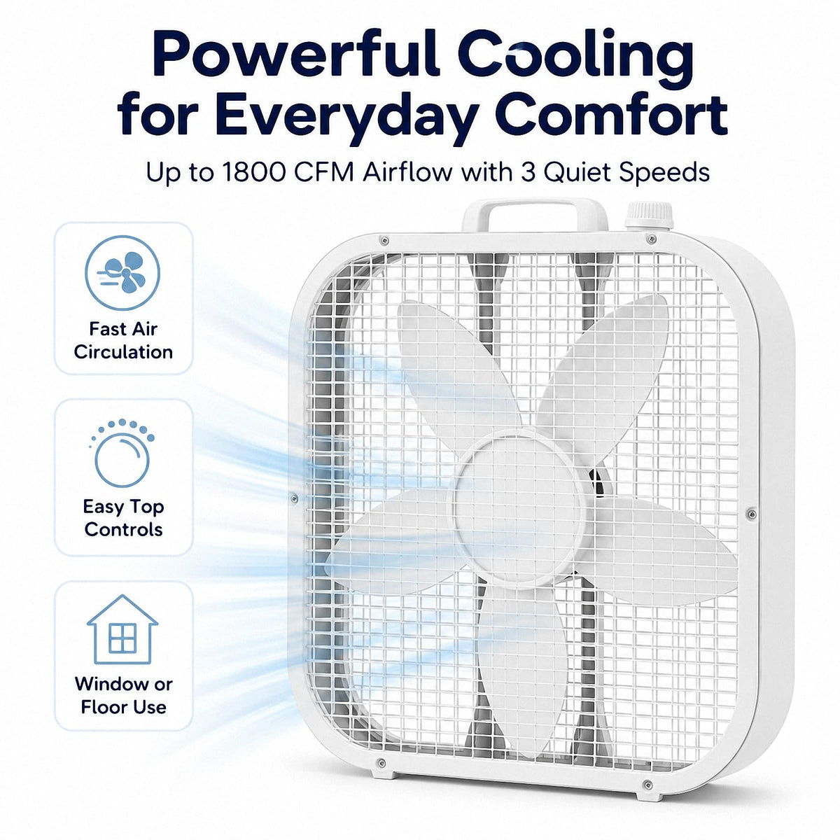 20 Inch Portable Box Fan with 3 Speeds, White D4664