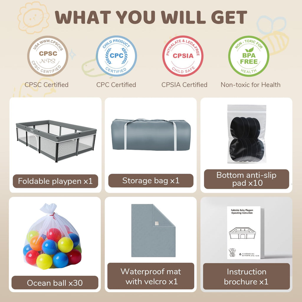 Foldable Baby Playpen with Mat I17560