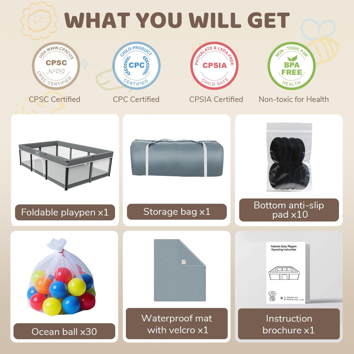 Foldable Baby Playpen with Mat I17560