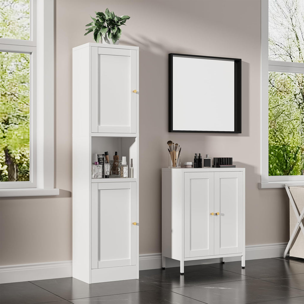 White Metal Bathroom Floor Storage Cabinet with 2 Doors K754