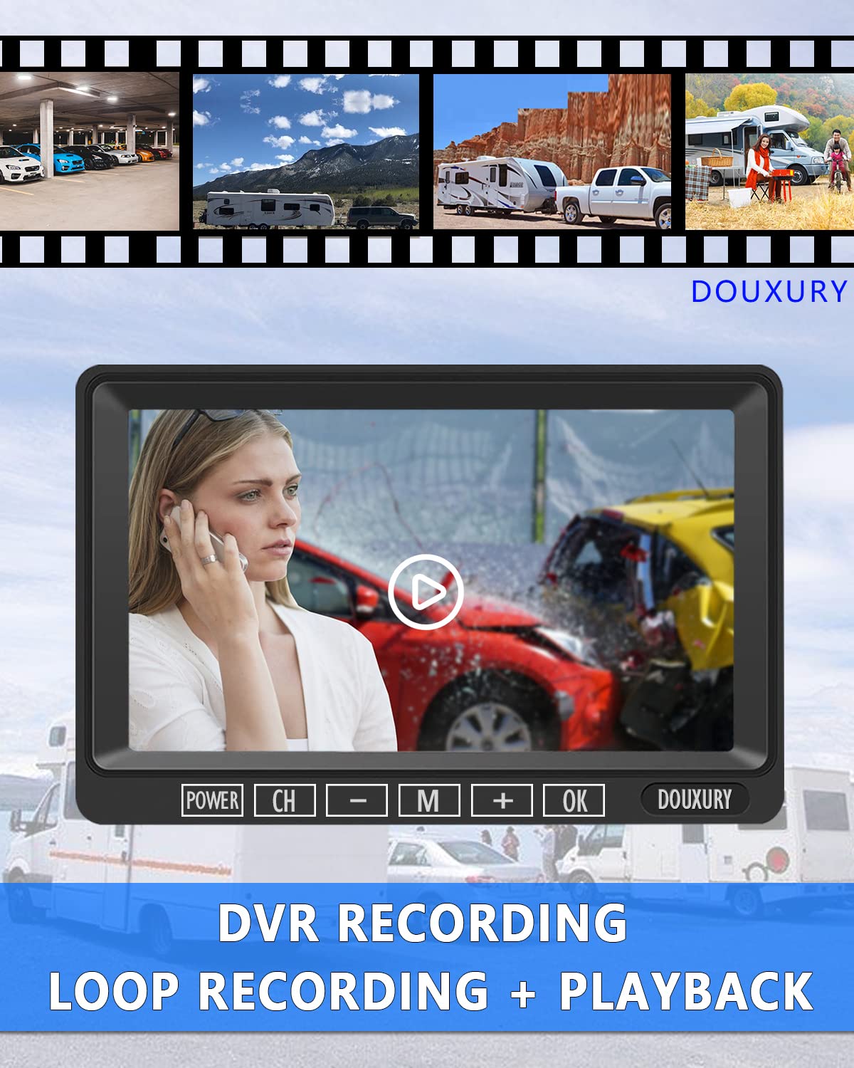 1080P Wireless Backup Camera System with 7'' Monitor IP69K Waterproof Y578